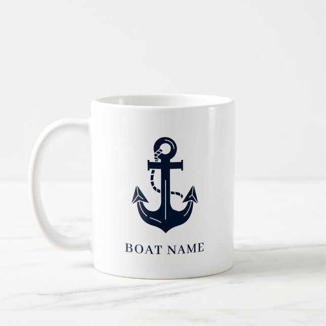 Nautic Navy Blue Custom Bootname Kaffeetasse (Links)