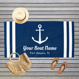Nautic Navy Blue Custom Bootname Strandtuch