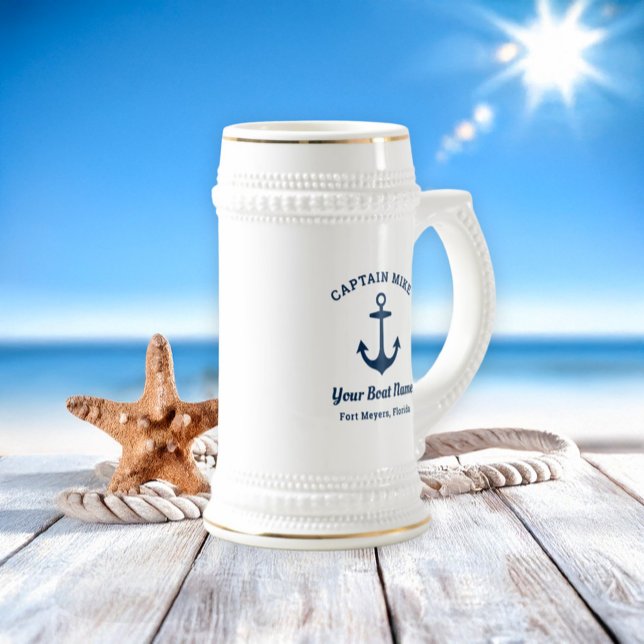 Nautic Navy Blue Custom Captain Boat Name Bierglas (Von Creator hochgeladen)