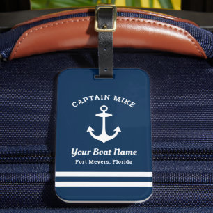 Nautic Navy Blue Custom Captain Boat Name Gepäckanhänger