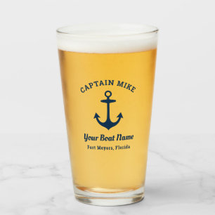 Nautic Navy Blue Custom Captain Boat Name Glas