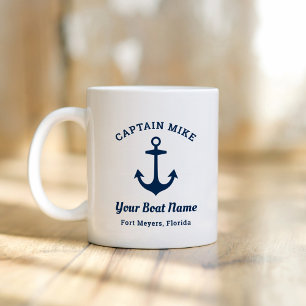 Nautic Navy Blue Custom Captain Boat Name Kaffeetasse