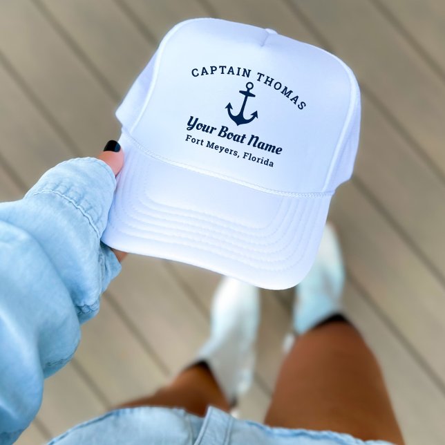 Nautic Navy Blue Custom Captain Boat Name Truckerkappe (Von Creator hochgeladen)