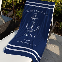 Nautic Navy Blue Custom Family Anchor Strandtuch