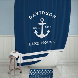 Nautic Navy Blue Custom Family Lake House Duschvorhang