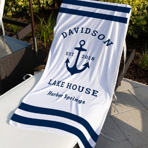 Nautic Navy Blue Custom Family Lake House Strandtuch