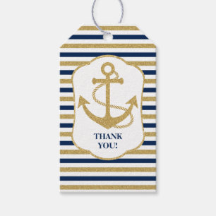 Nautic Navy Blue Gold Anchor Geschenkanhänger