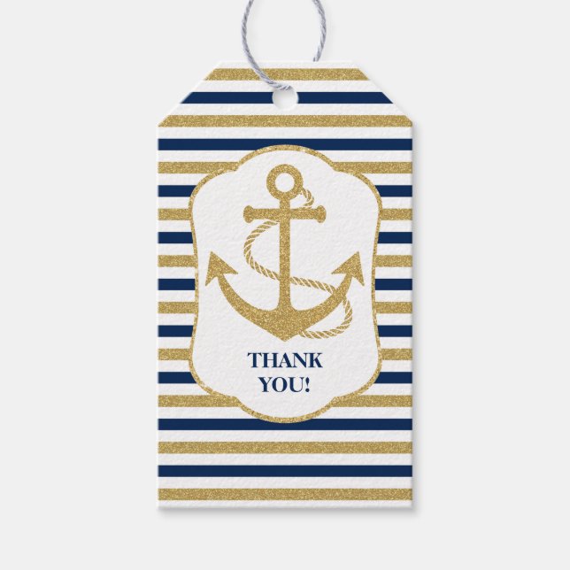Nautic Navy Blue Gold Anchor Geschenkanhänger (Vorderseite)