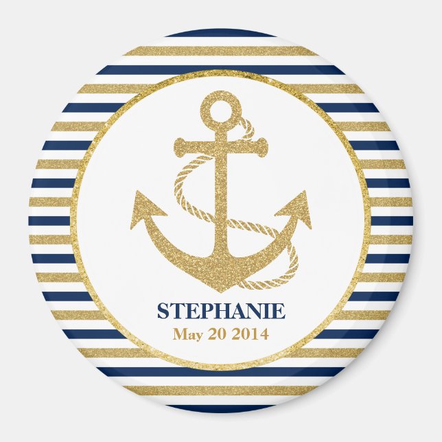 Nautic Navy Blue Gold Anchor Magnet (Vorne)