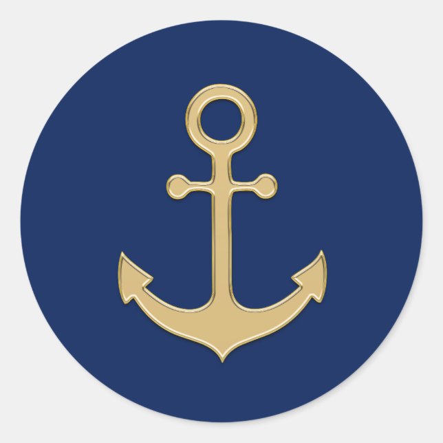 Nautic Navy Blue Gold Anchor Polterabend Runder Aufkleber (Vorderseite)