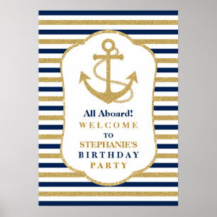 Nautic Navy Blue Gold Anchor Poster