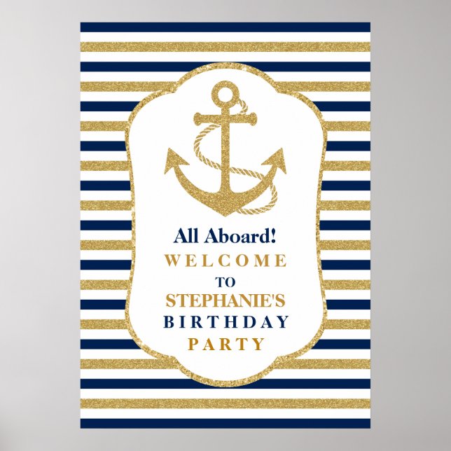 Nautic Navy Blue Gold Anchor Poster (Vorne)