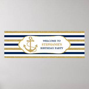 Nautic Navy Blue Gold Anchor Poster