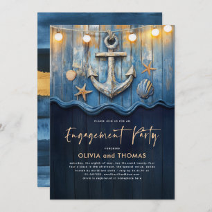 Nautic Navy Blue & Gold Anker Engagement Party Einladung