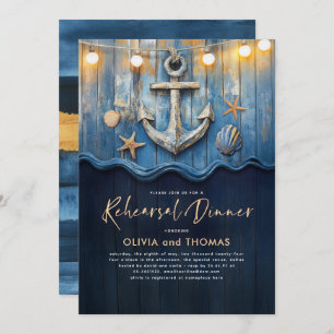 Nautic Navy Blue & Gold Anker Probe Dinner Einladung