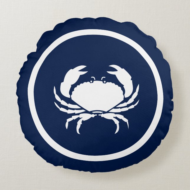 Nautic Navy Blue Lobster CRAB Rundes Kissen (Vorderseite)