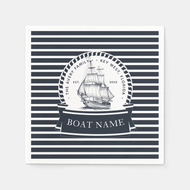 Nautic Navy Blue Modernes Personalisiert Serviette (Vorderseite)