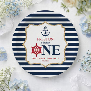 Nautic Navy Blue ONE Erstes 1. Geburtstag Party Pappteller
