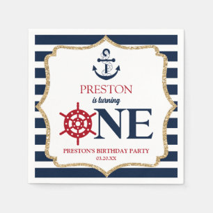 Nautic Navy Blue ONE Erstes 1. Geburtstag Party Serviette