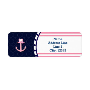 Nautic Navy Blue Pink Baby Shower Girl Labels