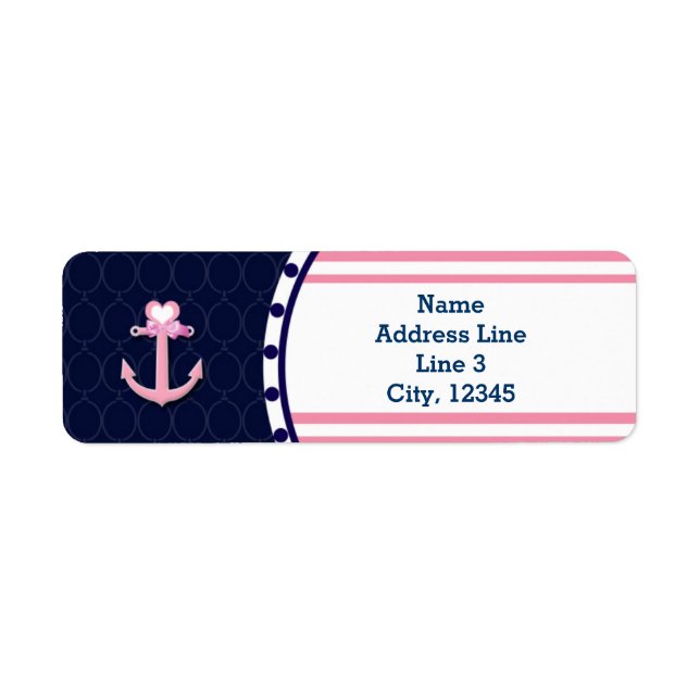 Nautic Navy Blue Pink Baby Shower Girl Labels (Vorne)
