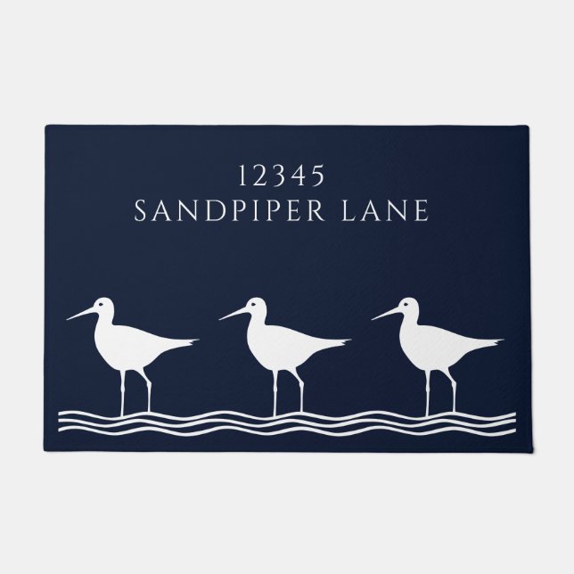 Nautic Navy Blue Sandpipers-Adresse Fußmatte (Vorderseite)