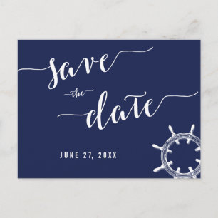 Nautic Navy Blue Save the Date Postkarten
