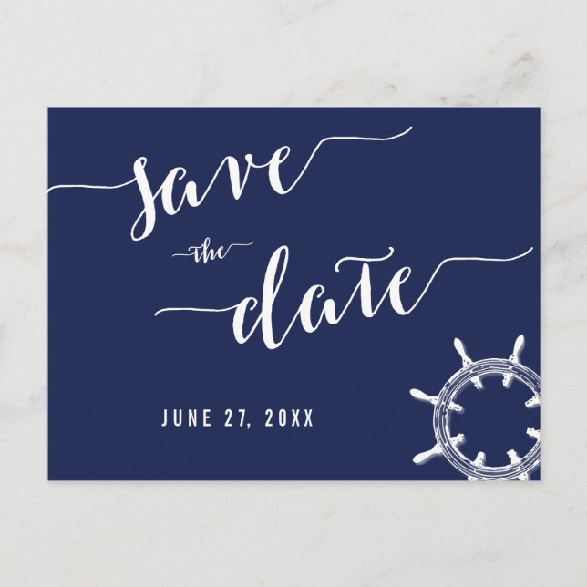 Nautic Navy Blue Save the Date Postkarten (Vorderseite)