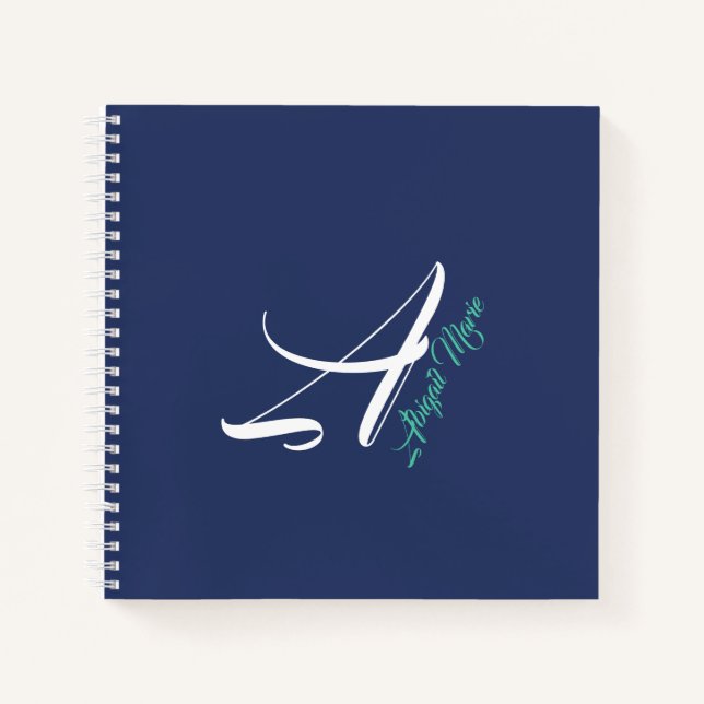 Nautic Navy Blue & Sea Green Monogram Sketchbook Notizbuch (Vorderseite)