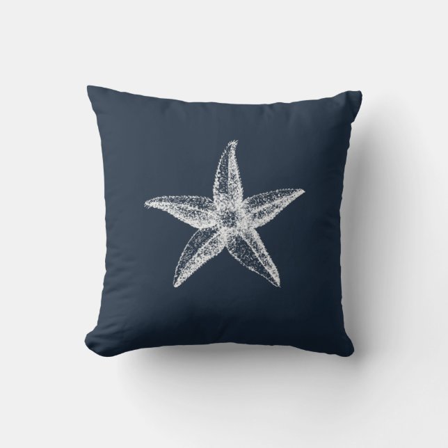 Nautic Navy Blue Starfish & Crab Kissen (Vorderseite)
