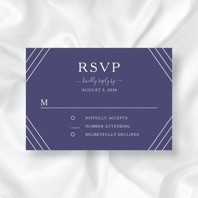 Nautic Navy Blue Stripes Gold Anker Hochzeit RSVP Karte (Front / Nautical Navy Blue Stripes Gold Anchor Wedding RSVP Card)