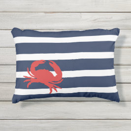 Nautic Navy Blue Stripes Red Crab Boat Name Kissen Für Draußen