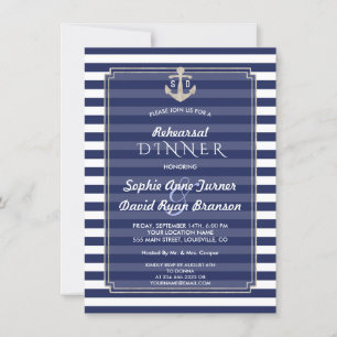 Nautic Navy Blue Stripes Silver PROBE DINNER Einladung