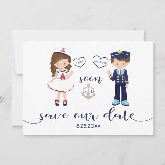 Nautic Navy Blue Stripes Silver Save the Date (Vorderseite)