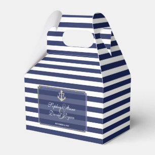 Nautic Navy Blue Stripes Silver Wedding Geschenkschachtel