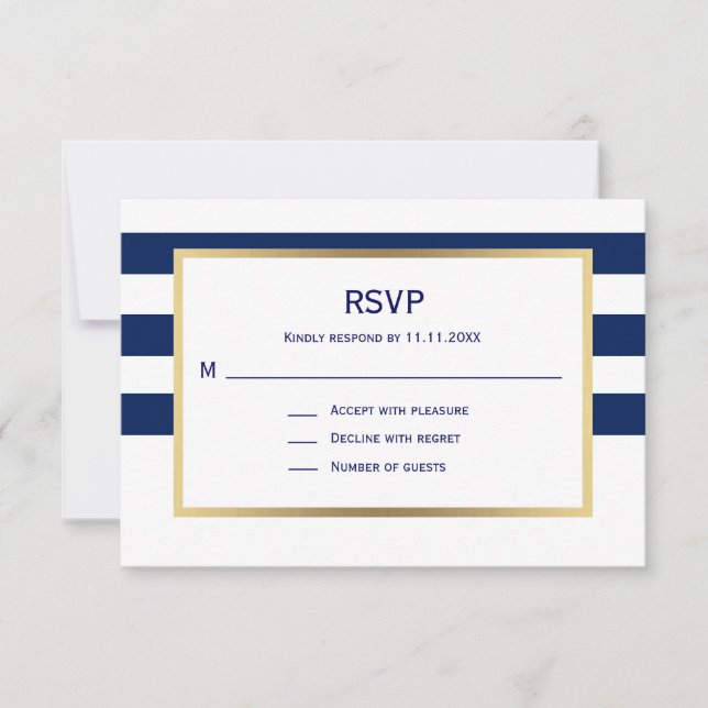 Nautic Navy Blue Stripes UAWG Wedding RSVP Karte (Vorderseite)