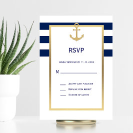 Nautic Navy Blue Stripes UAWG Wedding RSVP Karte