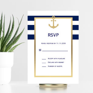 Nautic Navy Blue Stripes UAWG Wedding RSVP Karte