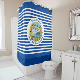 Nautic Navy Blue Striping Beach Hütte Sommerdesign Duschvorhang