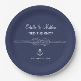 Nautic Navy Blue tied the Knot Wedding Pappteller