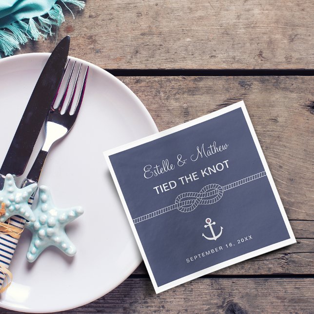 Nautic Navy Blue tied the Knot Wedding Serviette (Nautical Navy Blue Tied the Knot Wedding Napkins)