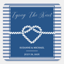Nautic Navy Blue Tying Stripes Wedding Quadratischer Aufkleber