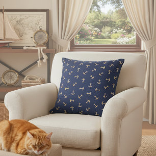 Nautic Navy Blue und Gold Anker Muster Sofa Kissen