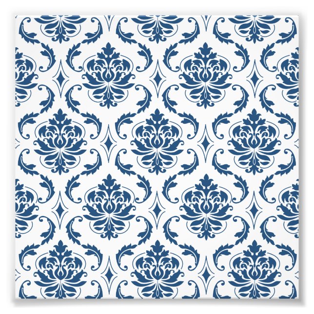Nautic Navy Blue Vintag Damask Muster Fotodruck (Vorne)