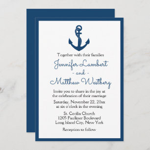 Nautic Navy Blue Wedding Anchor Sailor Beach Einladung