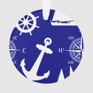 Nautic Navy Blue White Pattern Ornament