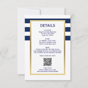 Nautic Navy Blue White Stripes QR CODE Hochzeit RSVP Karte