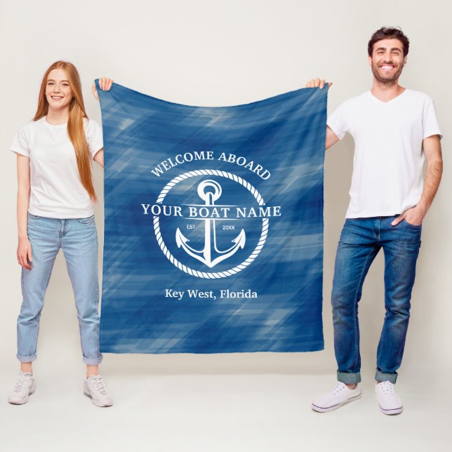 Nautic Navy Blue Willkommensschiff Name Anchor Fleecedecke (Beispiel)