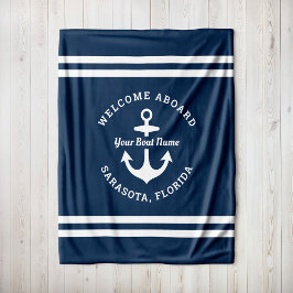 Nautic Navy Blue Willkommensschiff Name Anchor Fleecedecke