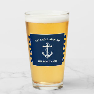 Nautic Navy Blue Willkommensschiff Name Anchor Glas